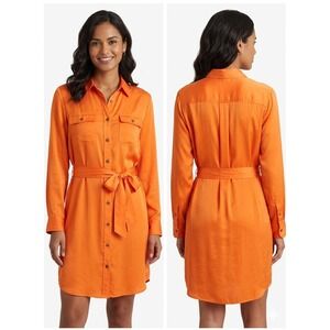 Lauren Ralph Lauren Orange Viscose Belted Shirt Dress Womens 20W Plus Size